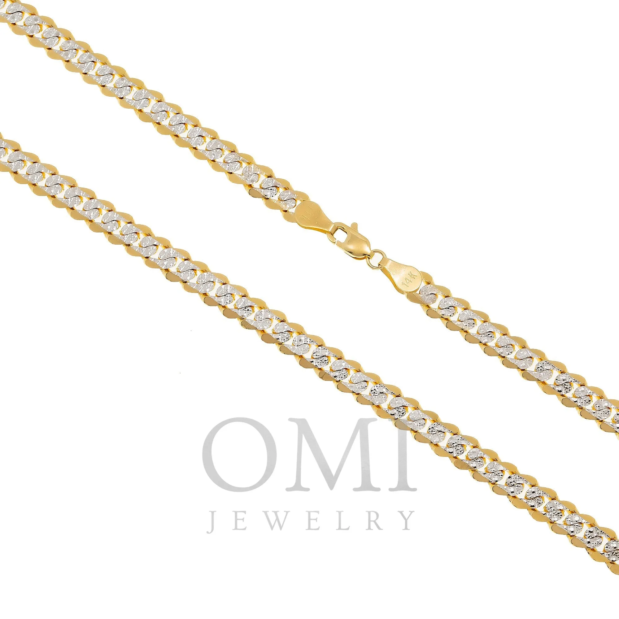 14K GOLD FLAT DIAMOND CUT 8MM OPEN CUBAN LINK CHAIN