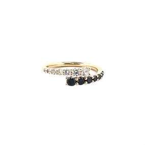 14K Gold Open Wrapped Black Diamond and White Diamond Band