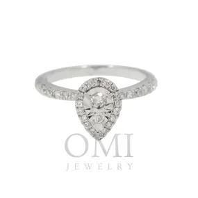 14K GOLD PEAR SHAPED DIAMOND HALO ENGAGEMENT RING 0.53 CT