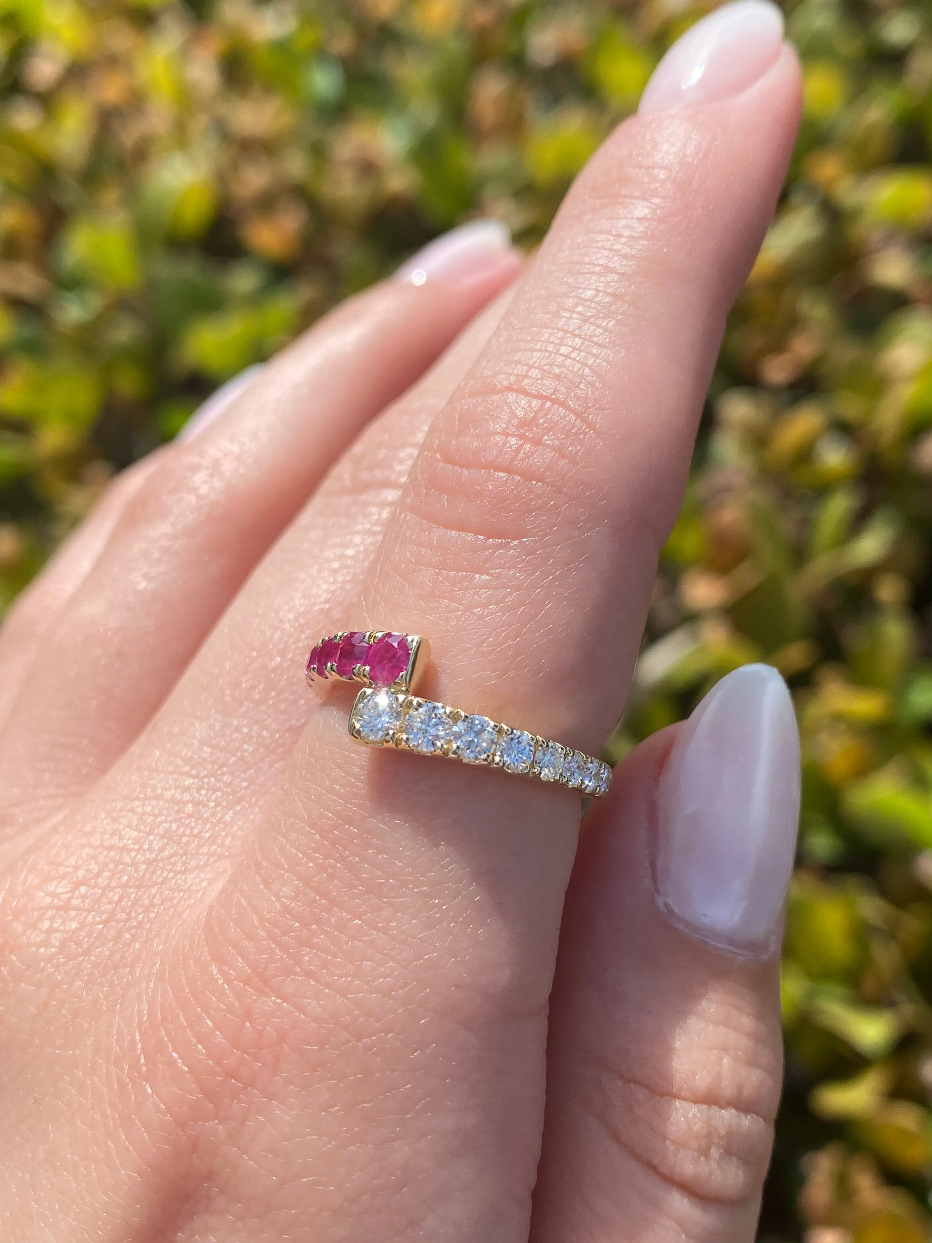 14K Gold Ruby and Diamond Open Wrapped Band