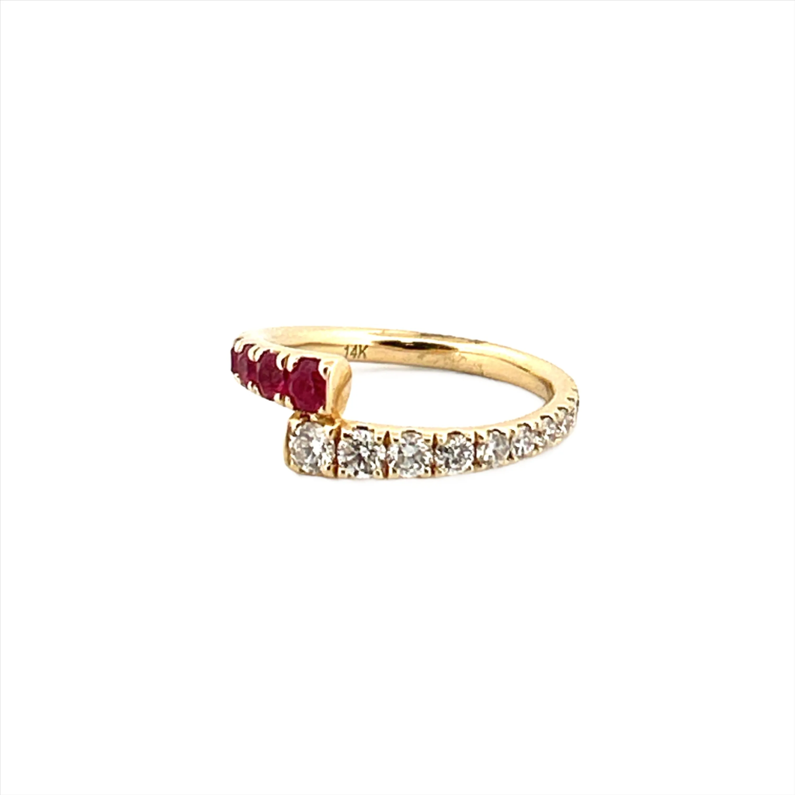 14K Gold Ruby and Diamond Open Wrapped Band