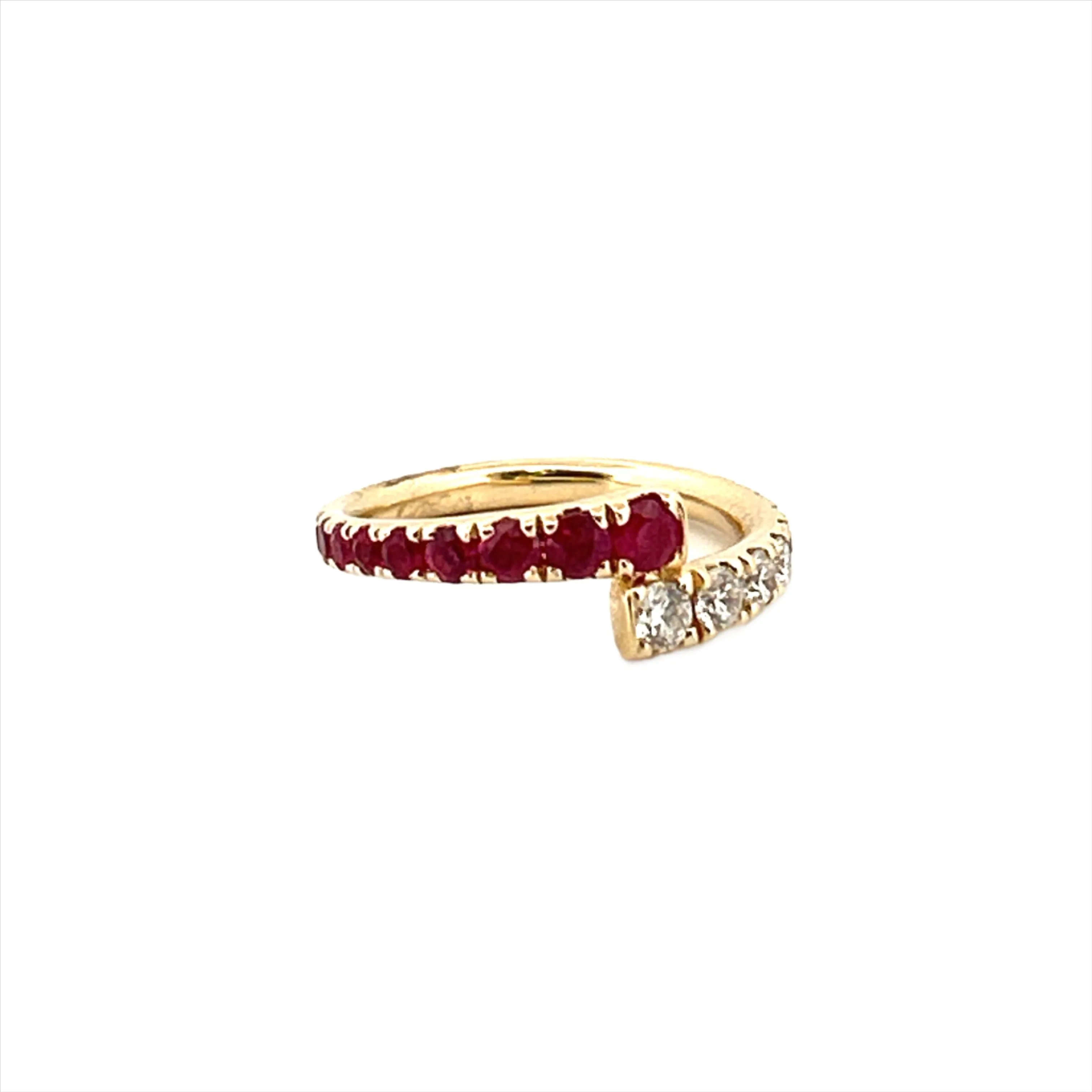 14K Gold Ruby and Diamond Open Wrapped Band