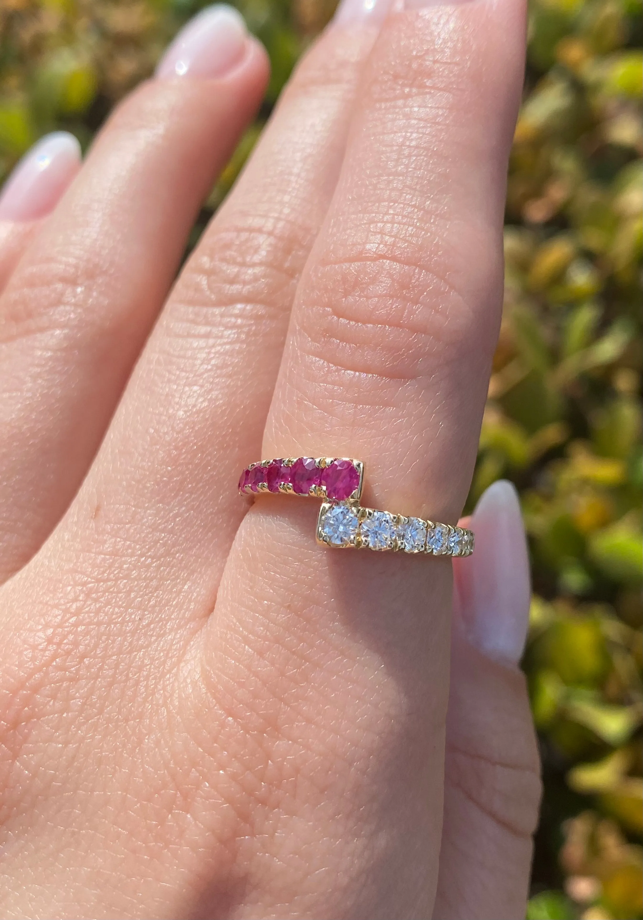 14K Gold Ruby and Diamond Open Wrapped Band