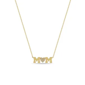 14k MOM with Pavé Diamond Heart Necklace