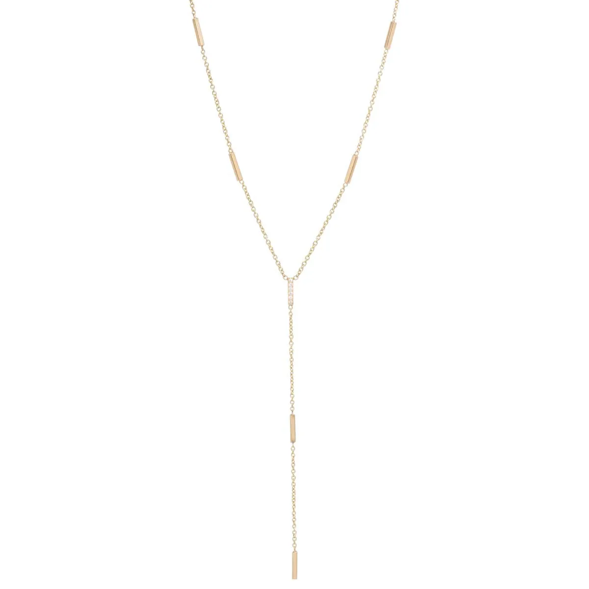 14k Pavé Diamond Tiny Bars Lariat Necklace