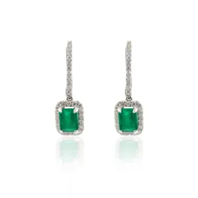 18K Gold Emerald & Diamond Dangle Earrings