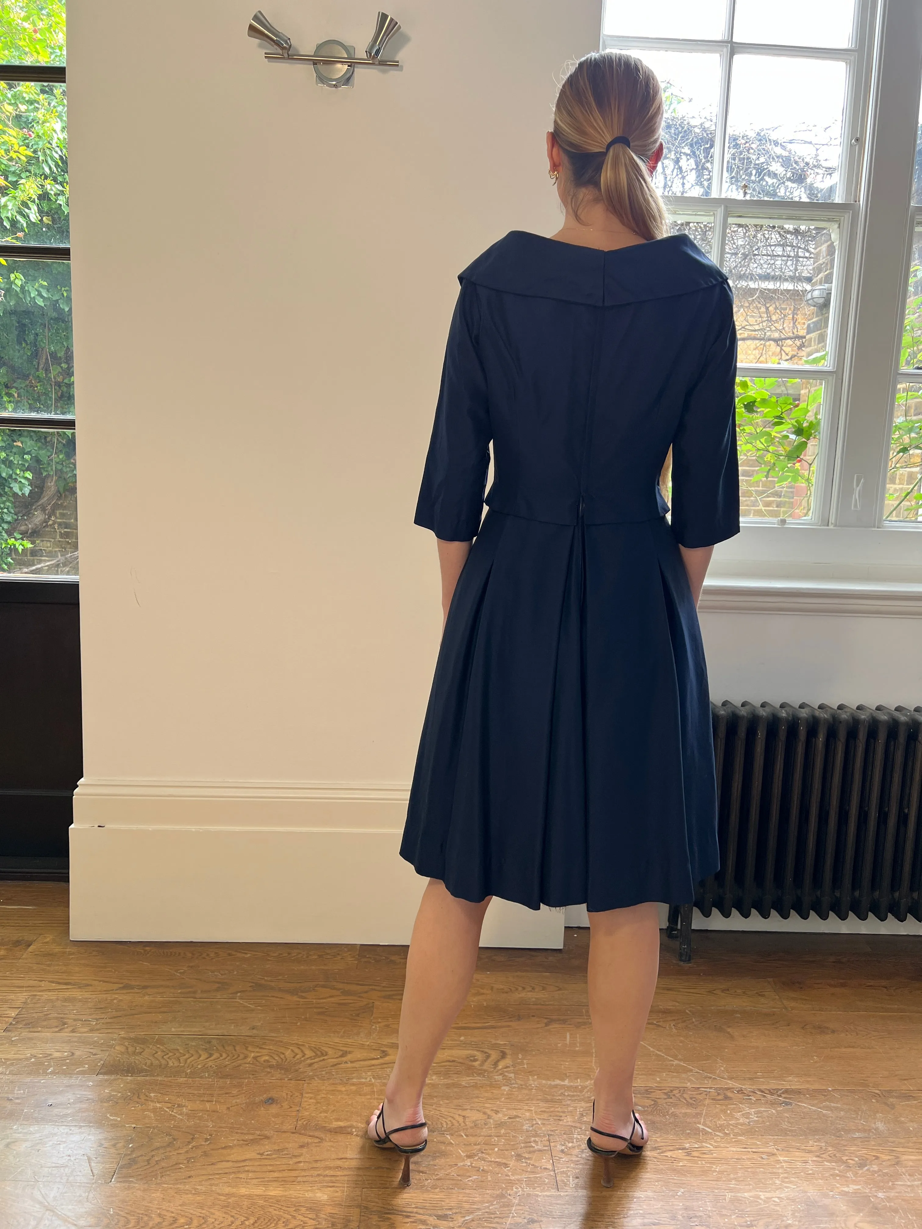 1950s Harrods Navy Double Breasted Dress