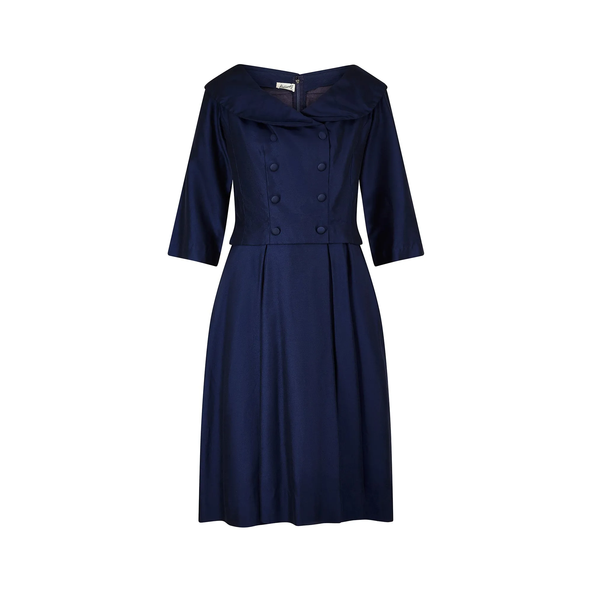 1950s Harrods Navy Double Breasted Dress