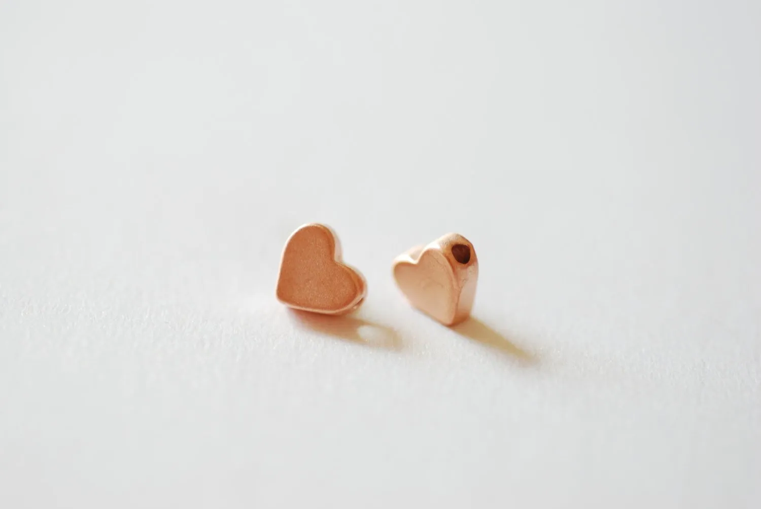 2pcs Matte Wholesale Vermeil Rose Gold Heart Beads Charm- 18k gold plated over Sterling Silver, Heart Bead Drilled Side to Side, Pink Rose Gold Heart