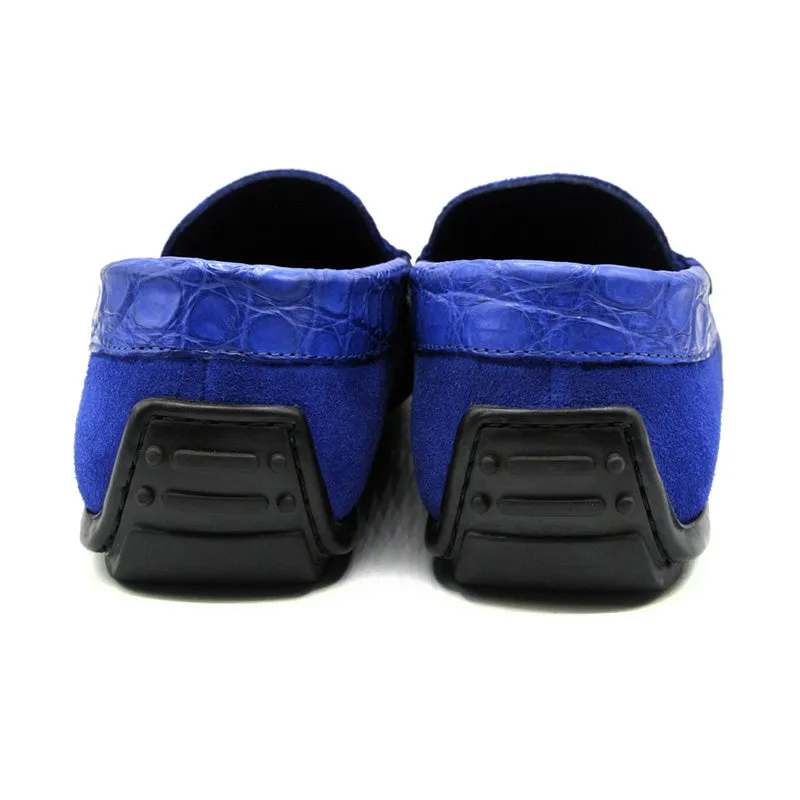 31-160-BLU MONZA Sueded Calfskin with Crocodile Driver, Royal Blue