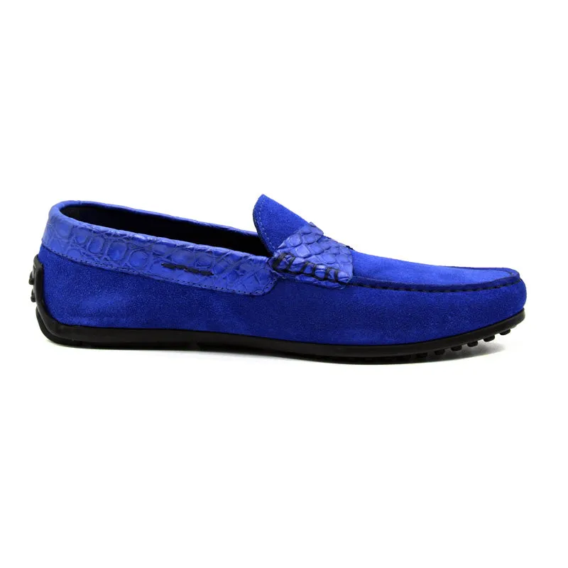 31-160-BLU MONZA Sueded Calfskin with Crocodile Driver, Royal Blue