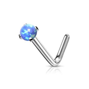 316L Surgical Steel L Bend Nose Stud - Opal Blue