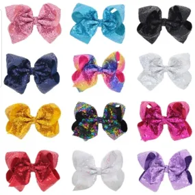 7 Inch Grosgrain Sequin Bows with Alligator Clips