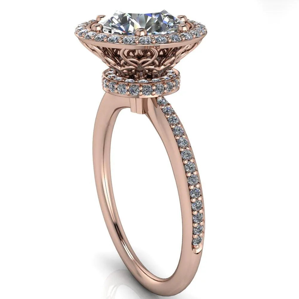 Allison 1.5cts. Lab-Grown Diamond Round Center Stone Antique Filigree Basket Halo Diamond 14K Rose Gold Ring