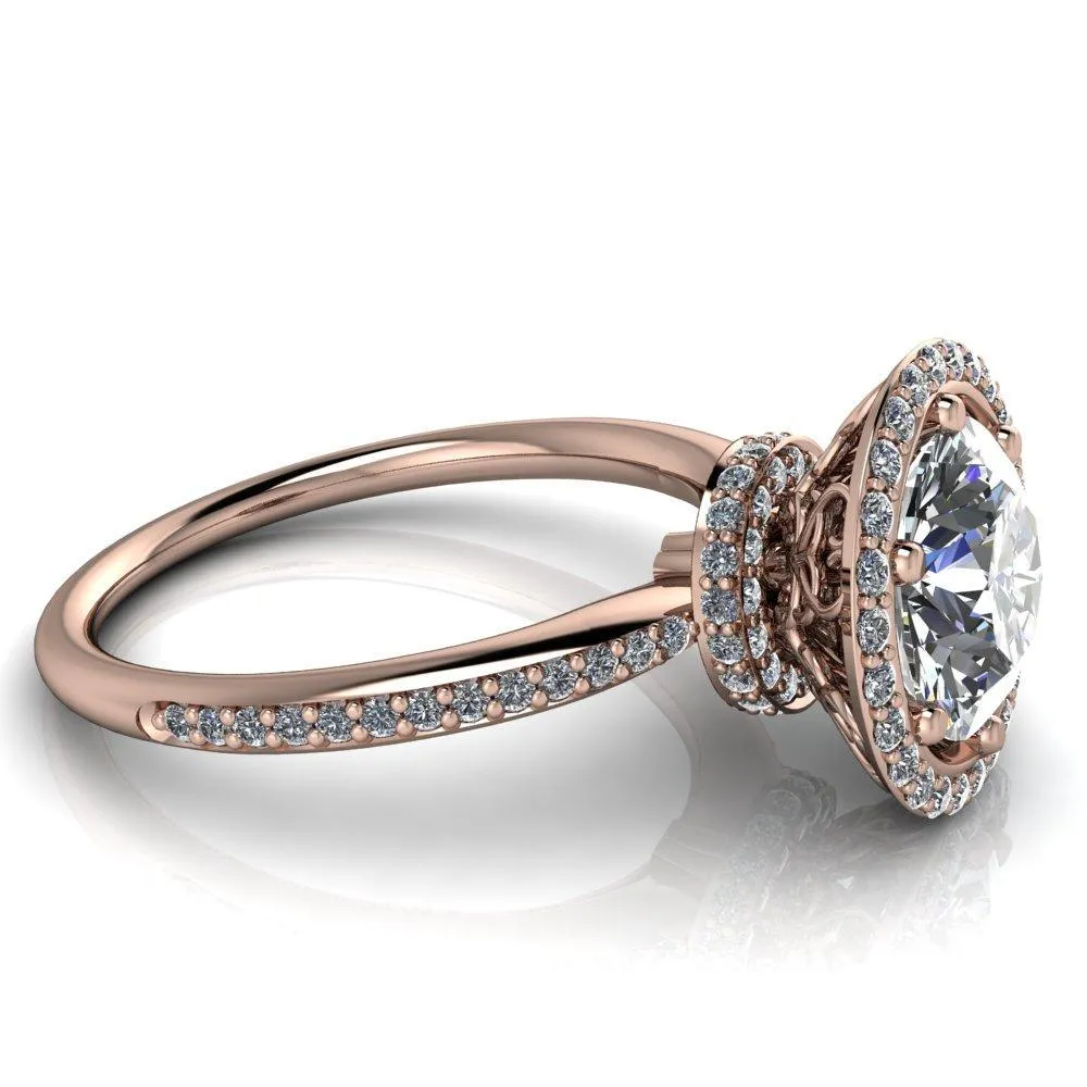 Allison 1.5cts. Lab-Grown Diamond Round Center Stone Antique Filigree Basket Halo Diamond 14K Rose Gold Ring