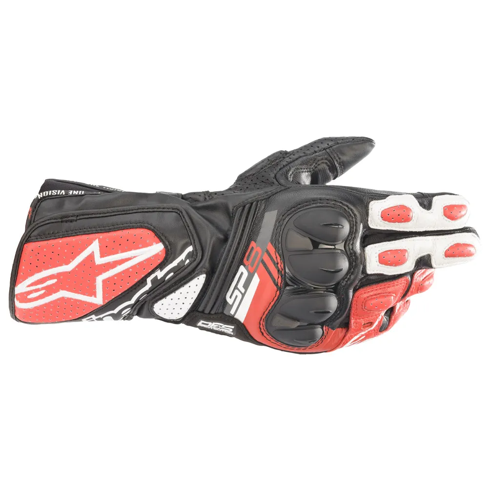 Alpinestars SP-8 V3 Leather Motorcycle Gloves Black White Red