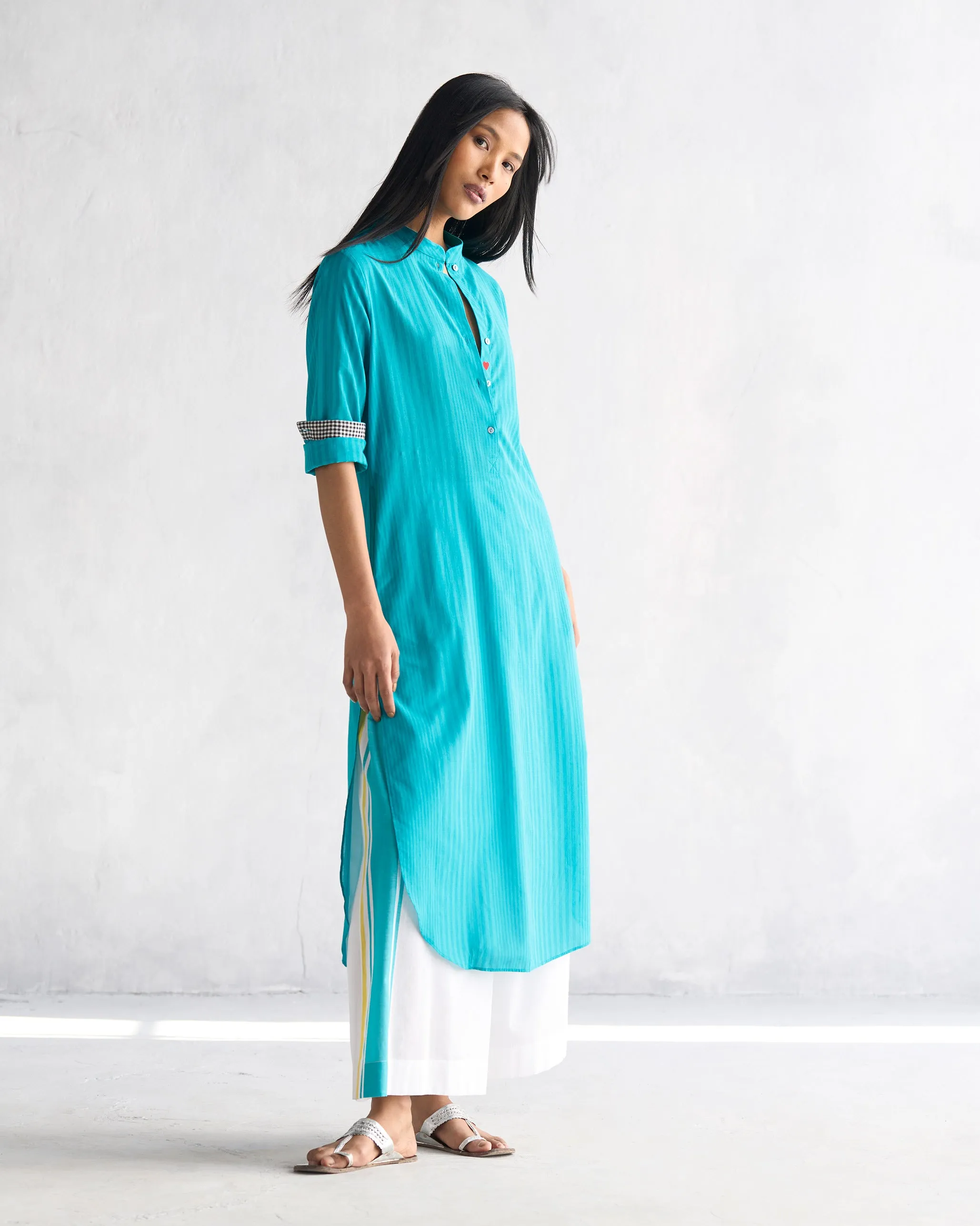 Basic Long Length Kurta - Aqua