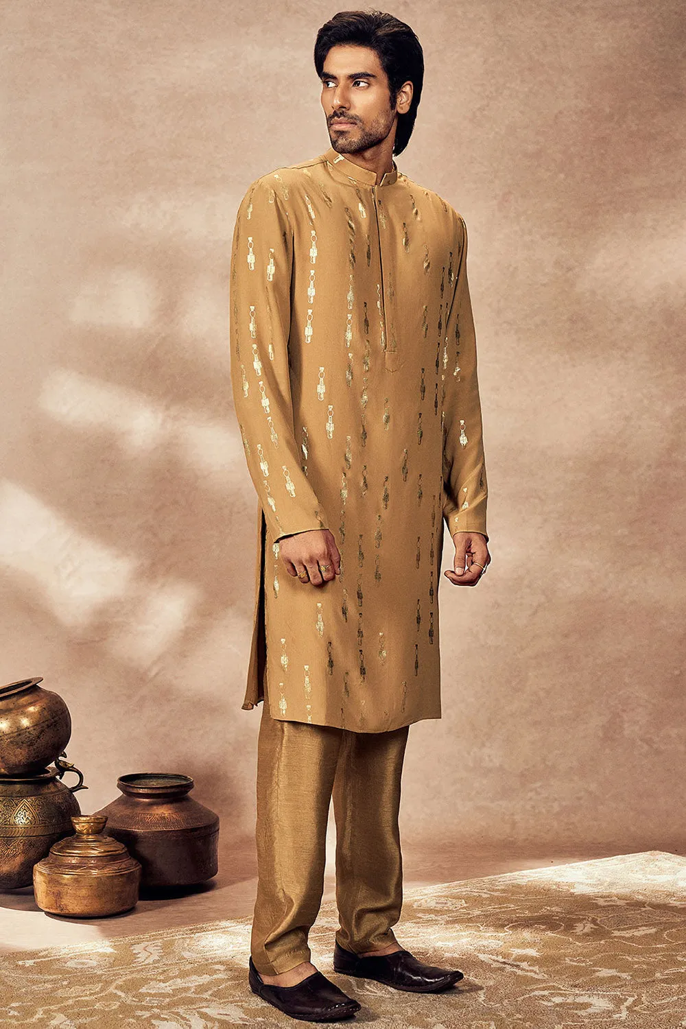 Beige Tribal Pillar Kurta