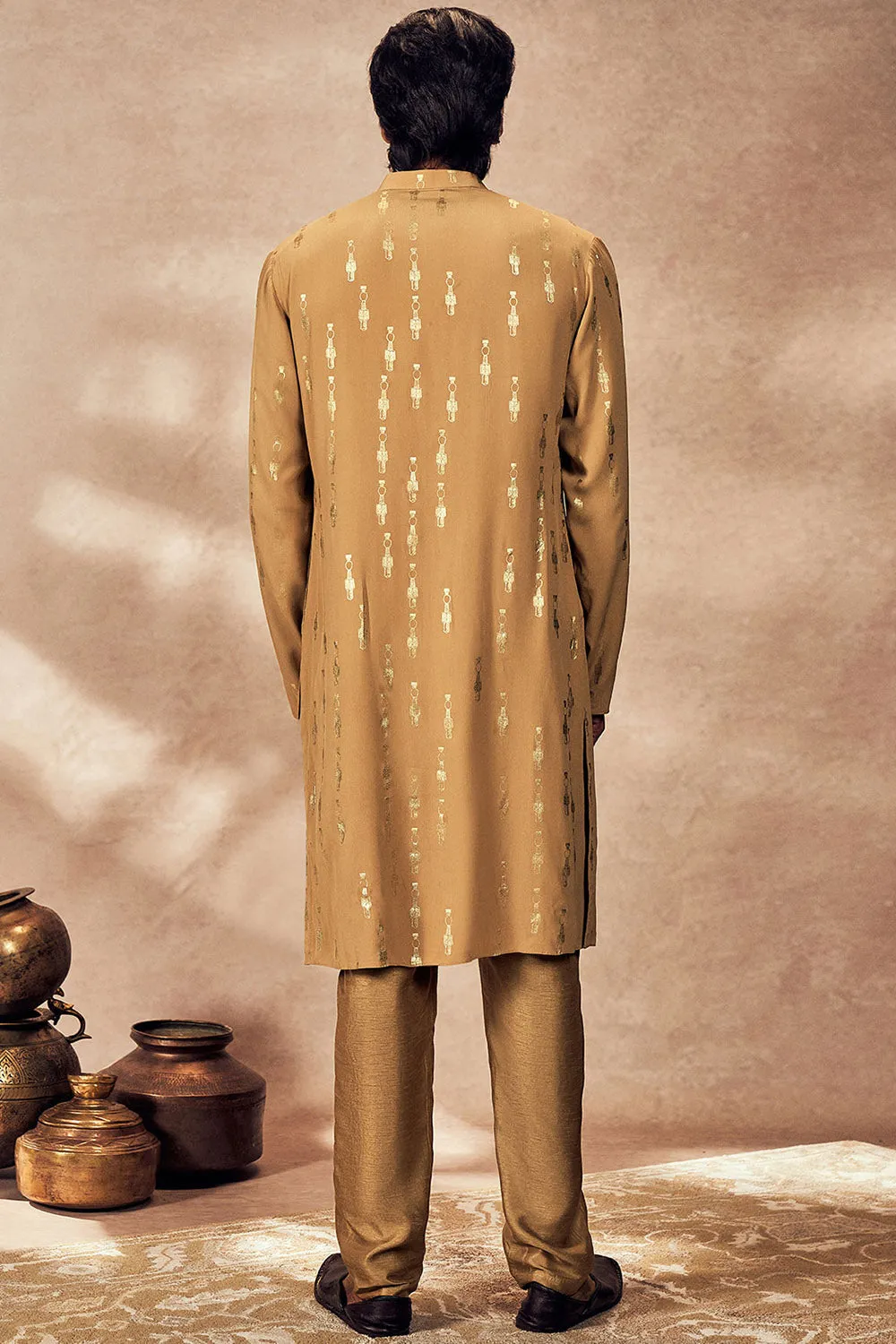 Beige Tribal Pillar Kurta