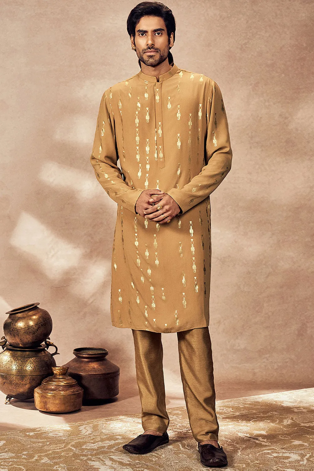 Beige Tribal Pillar Kurta