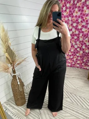 BLACK ADJUSTABLE TIE JUMPSUIT W/ POCKETS