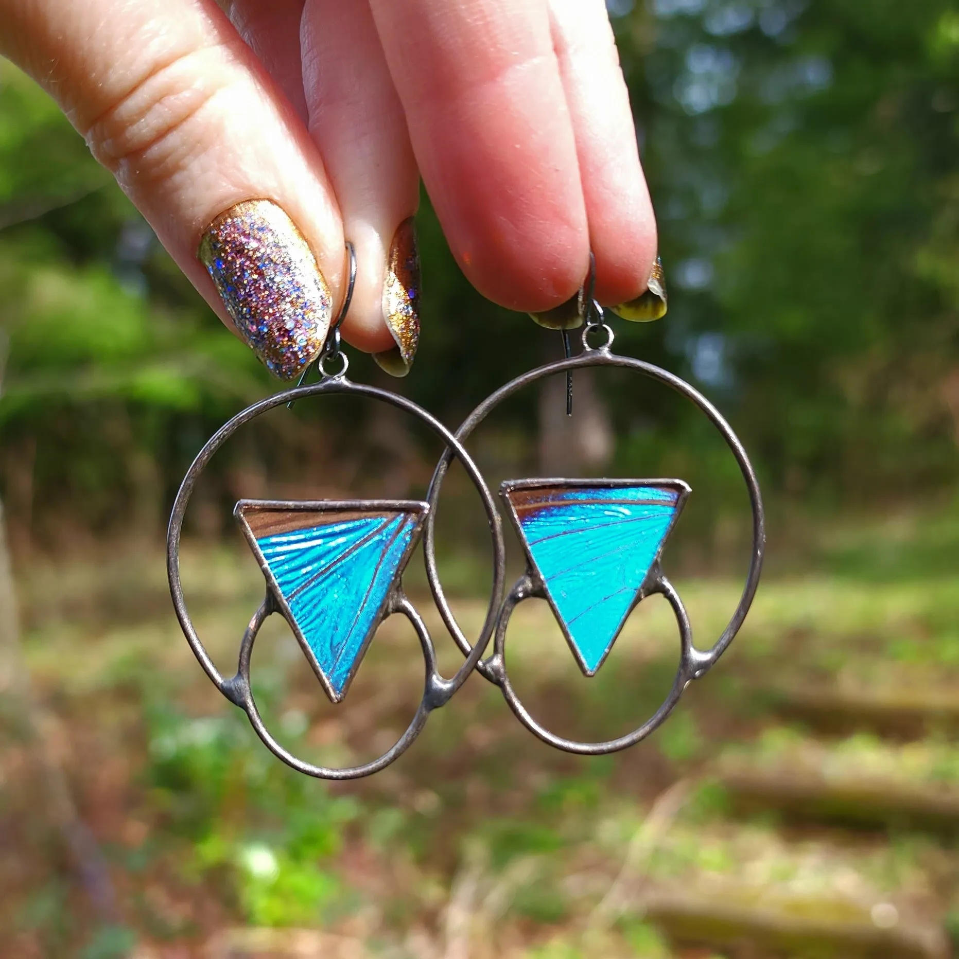 Blue Morpho Butterfly Soli-Lunar Earrings