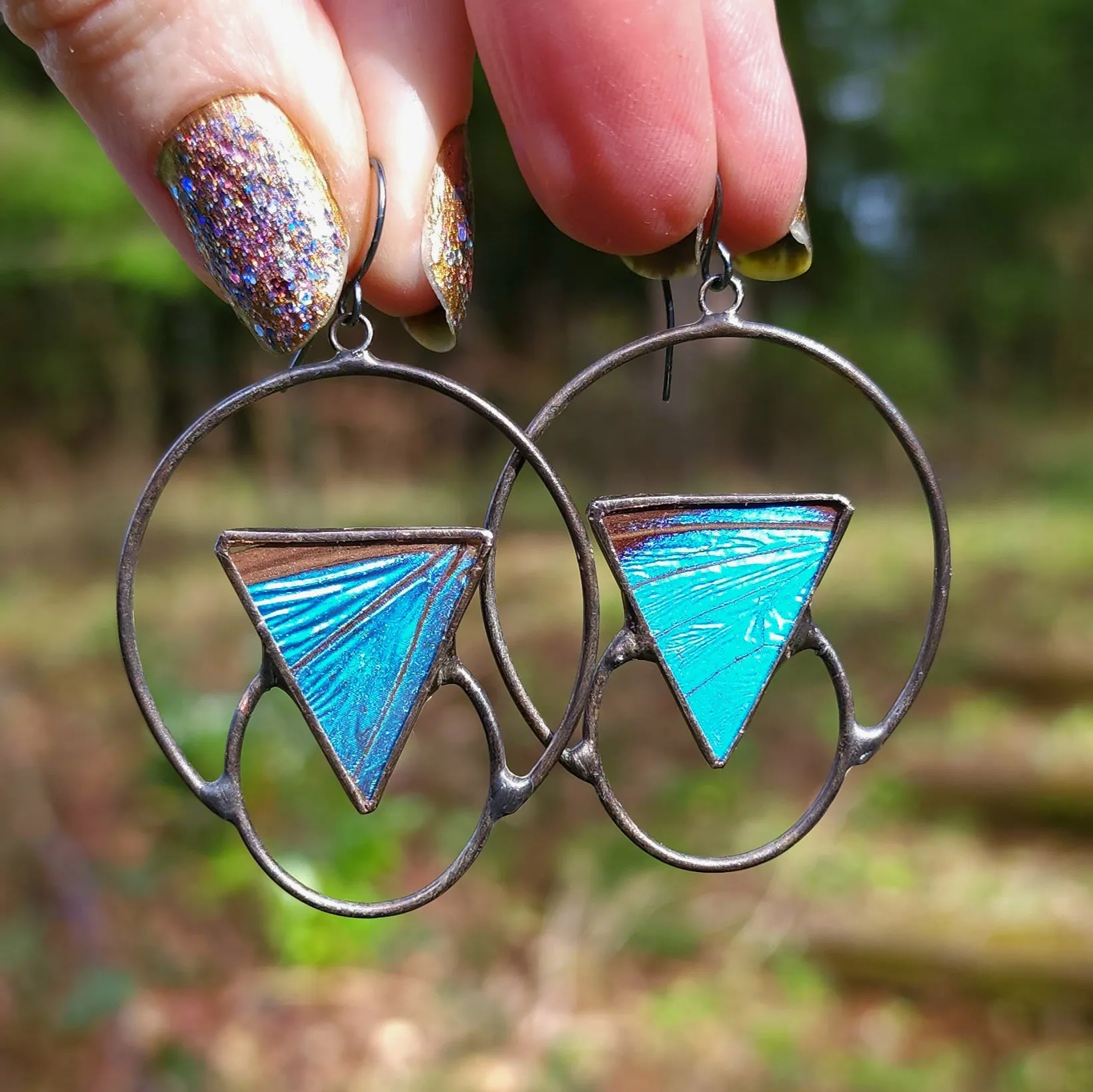 Blue Morpho Butterfly Soli-Lunar Earrings