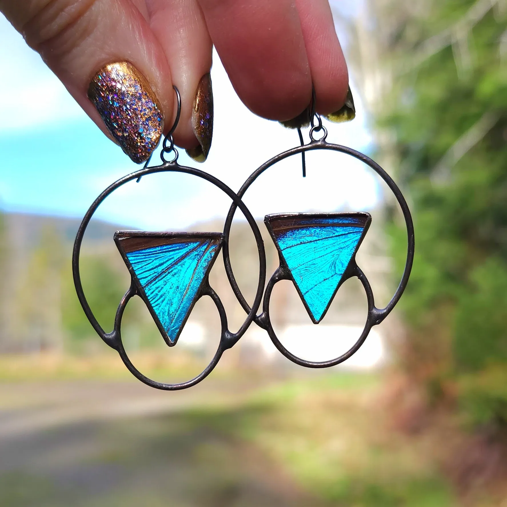 Blue Morpho Butterfly Soli-Lunar Earrings