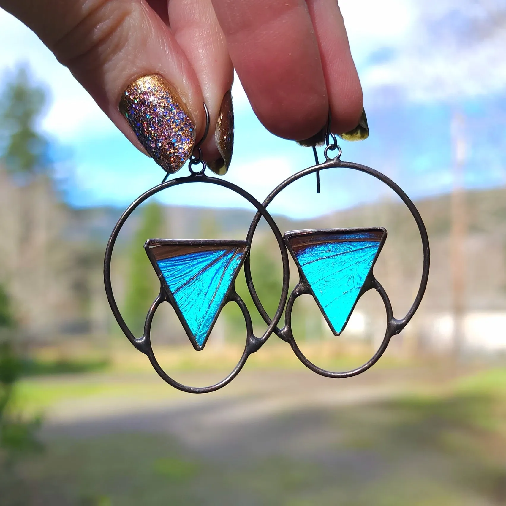 Blue Morpho Butterfly Soli-Lunar Earrings