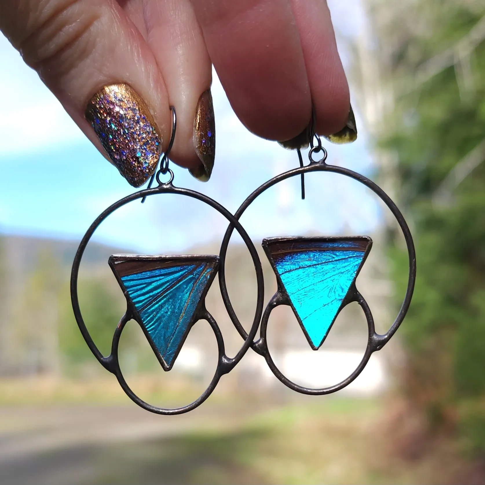 Blue Morpho Butterfly Soli-Lunar Earrings