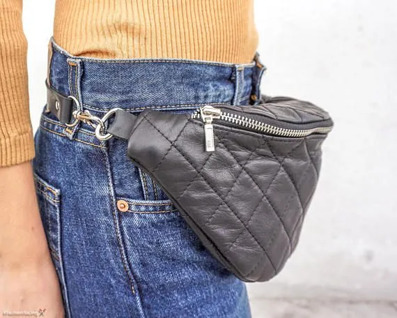 Cross Bag Fanny Pack | Black Leather Belt Bag for Women