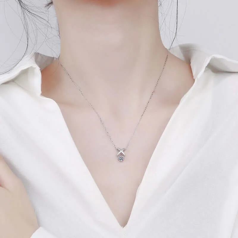 Cubic Crossed Moissanite Necklace