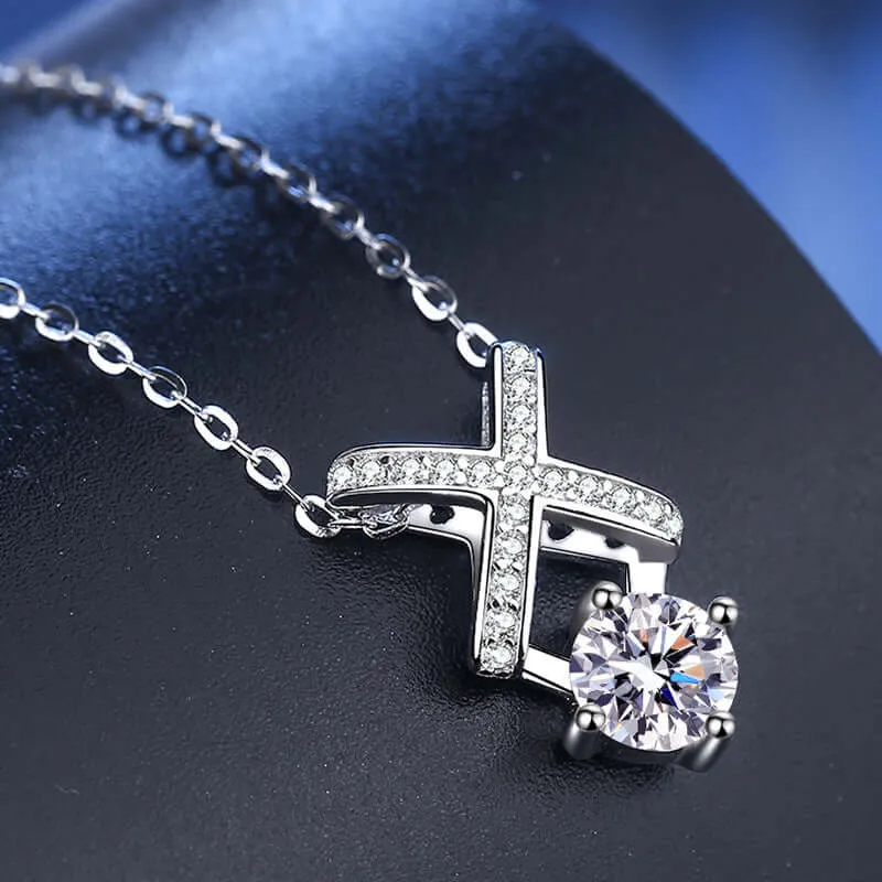 Cubic Crossed Moissanite Necklace