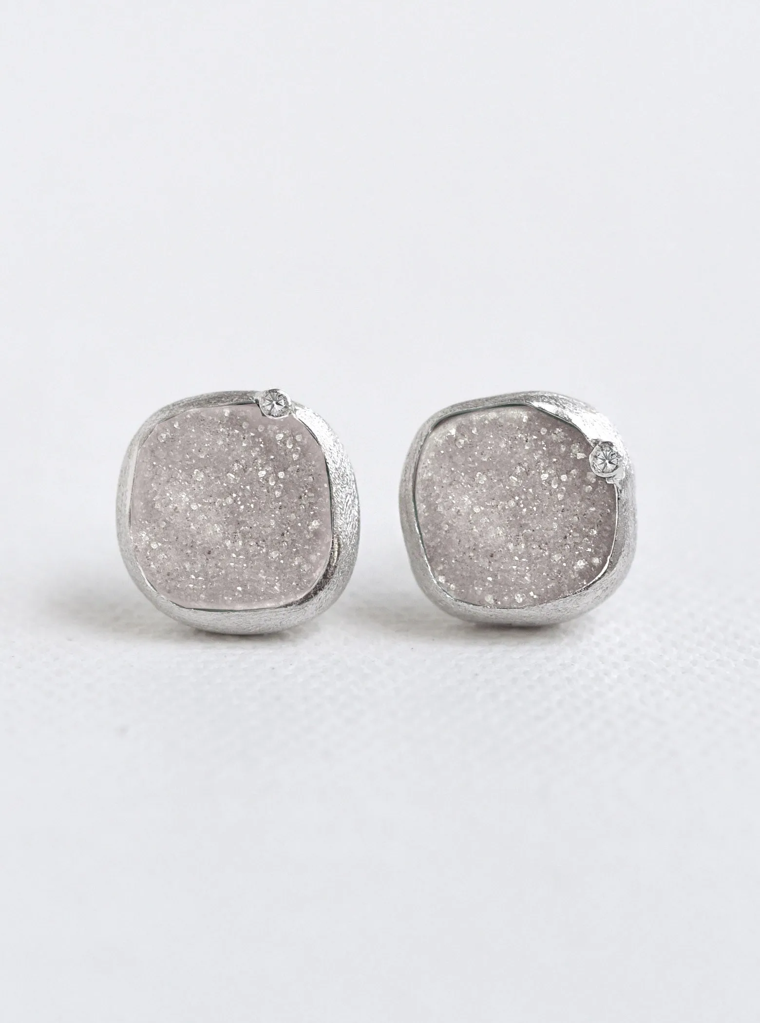 Cushion Druzy With Genuine Diamond Earring