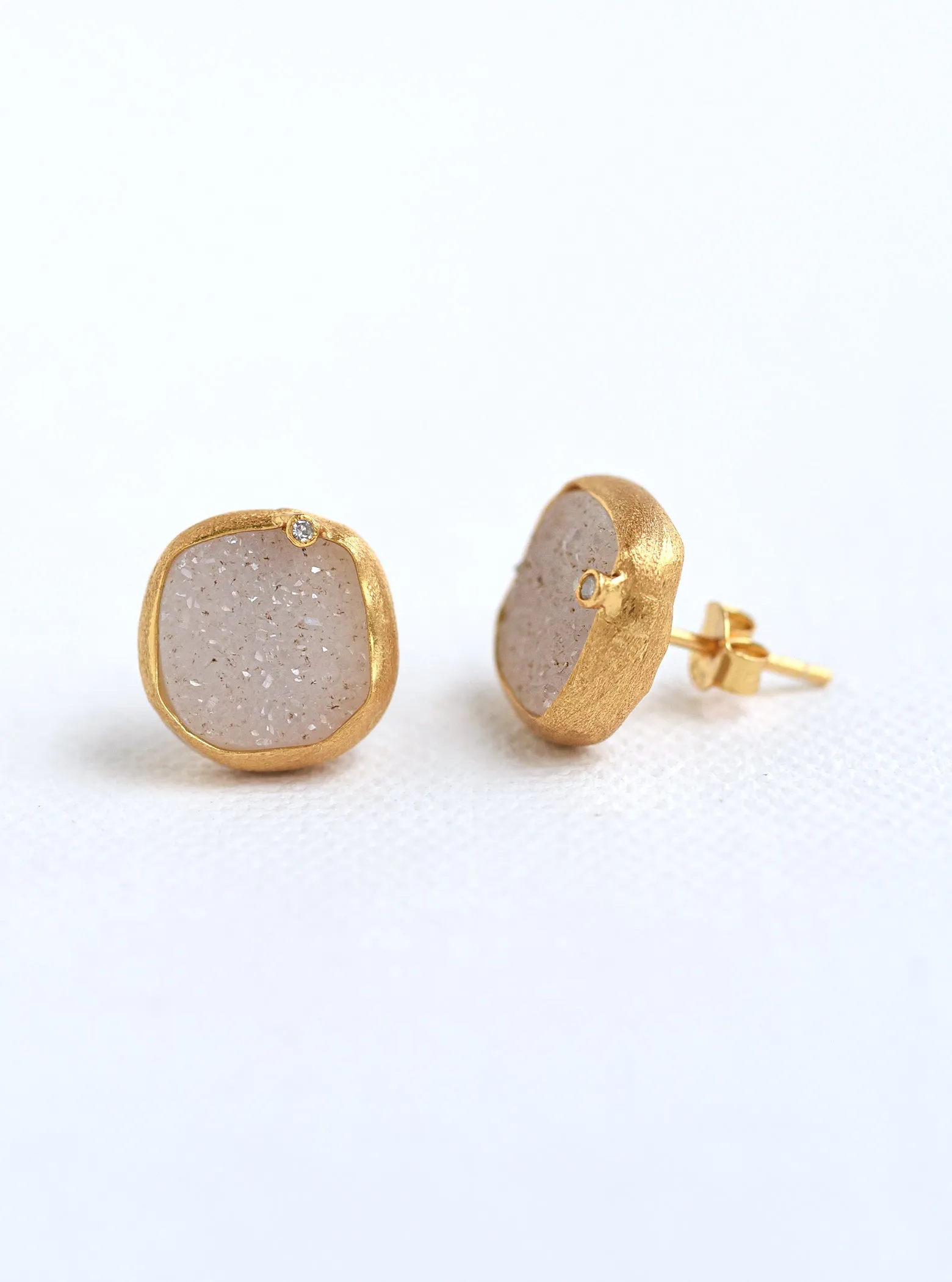 Cushion Druzy With Genuine Diamond Earring