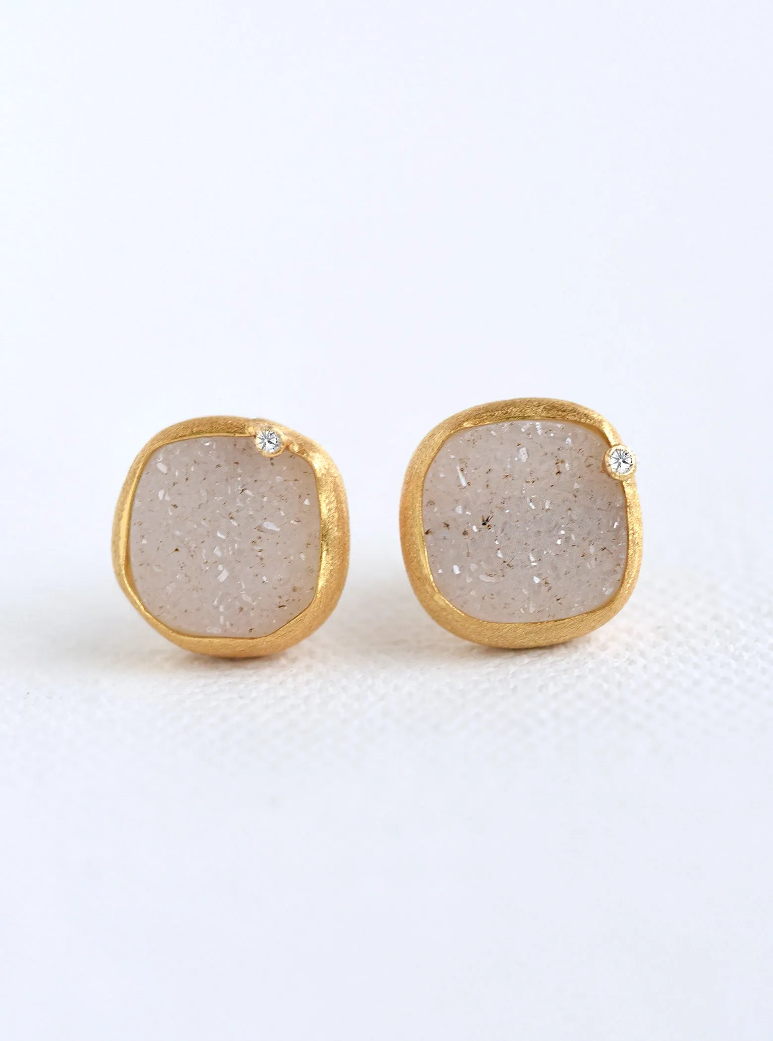 Cushion Druzy With Genuine Diamond Earring