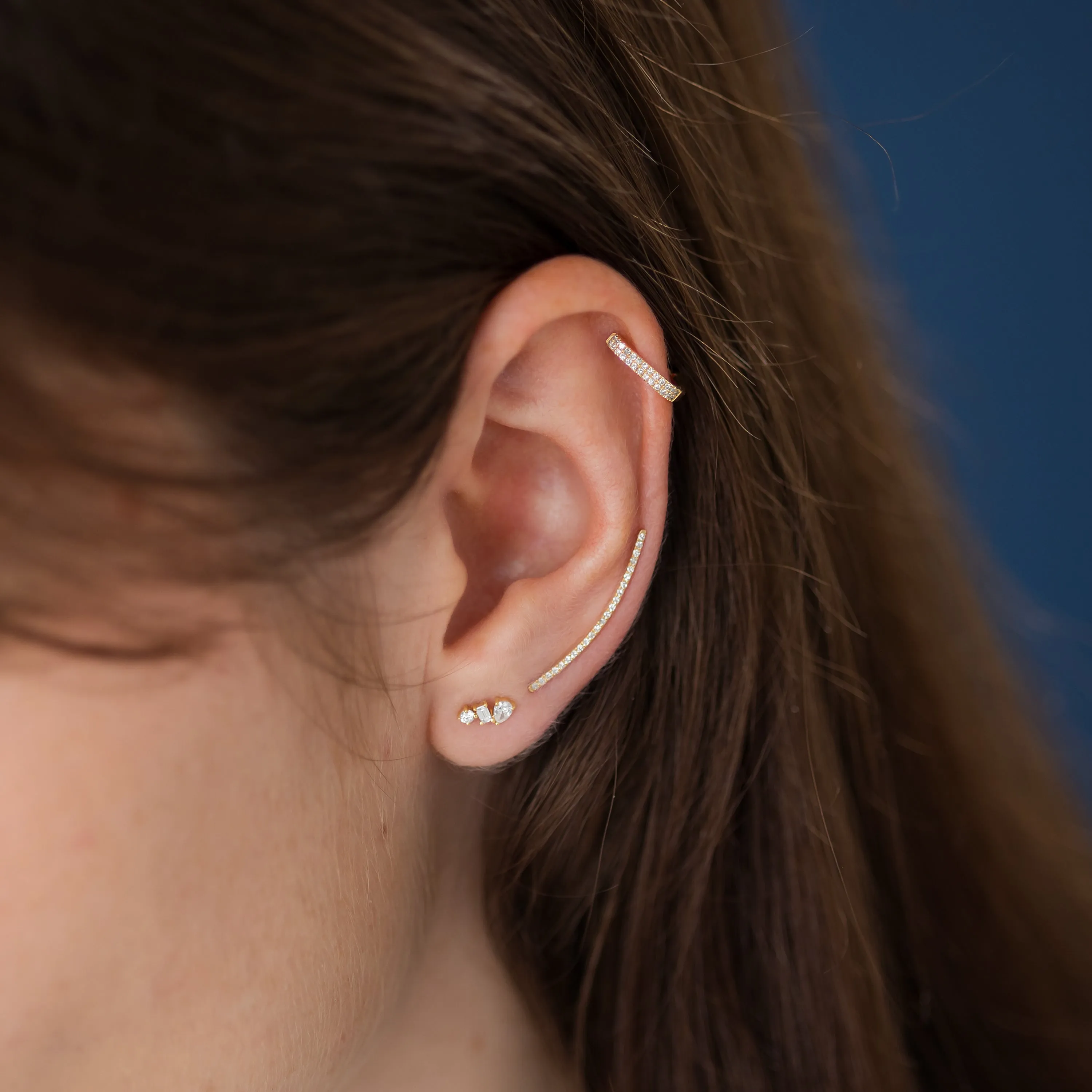 Diamond Curved Bar Ear Climber - In Stock