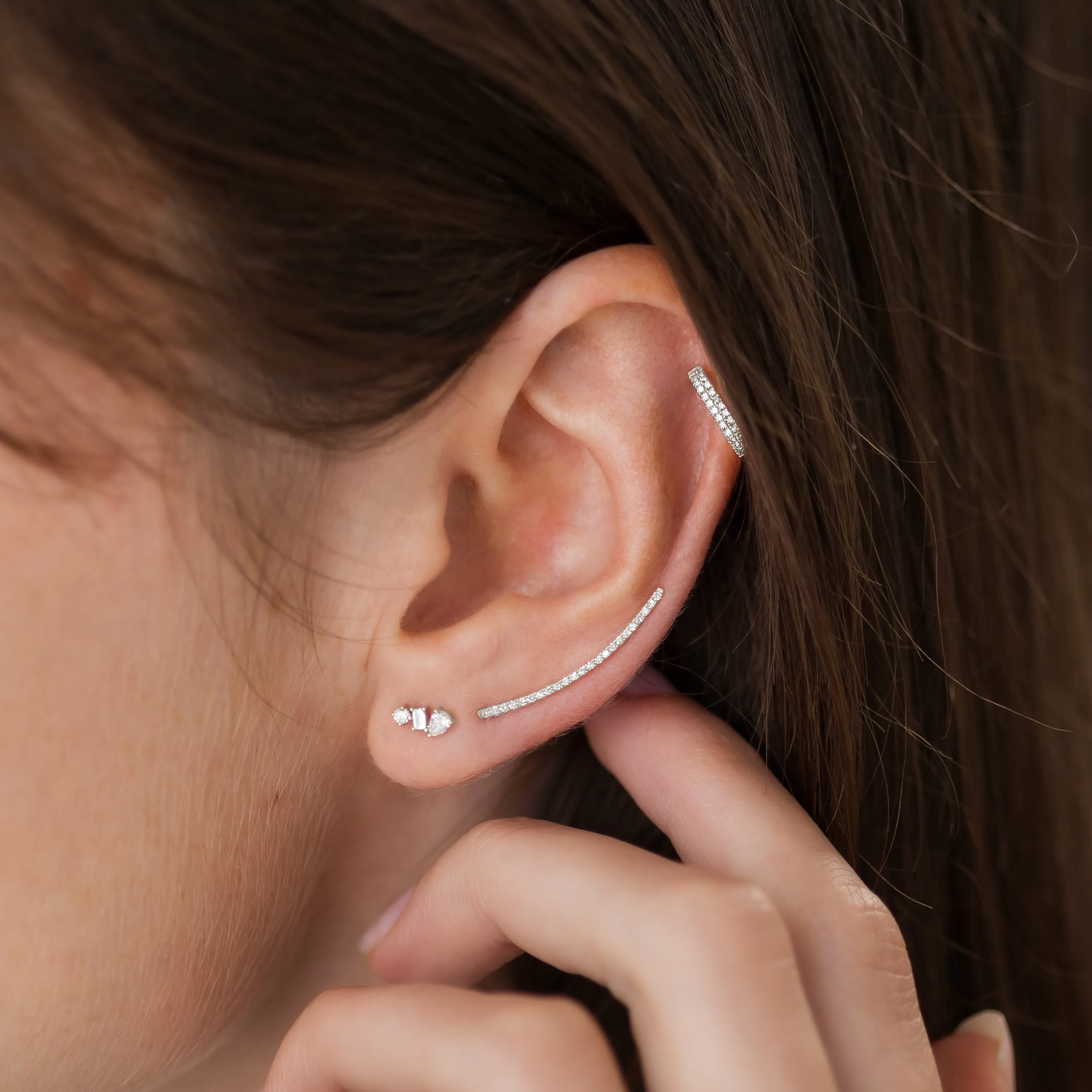 Diamond Curved Bar Ear Climber - In Stock