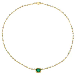 Full Diamond   Emerald Necklace