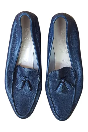 GRAVATI Vintage Blue Black Leather Tasselled Flats (EU 38 | UK 5)