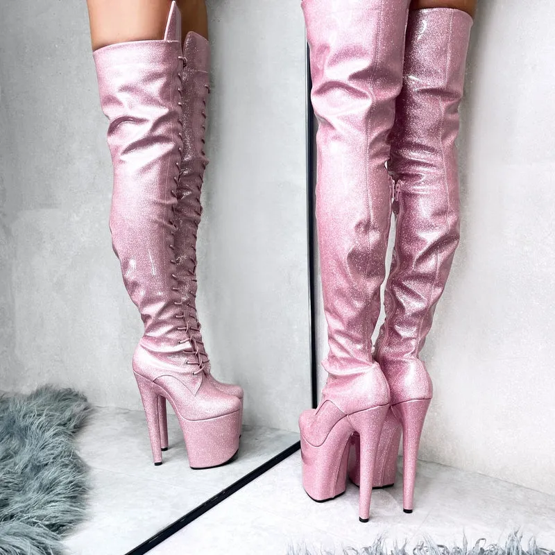 Hella Heels The Glitterati Thigh High 8inch Boots - Sugarbaby