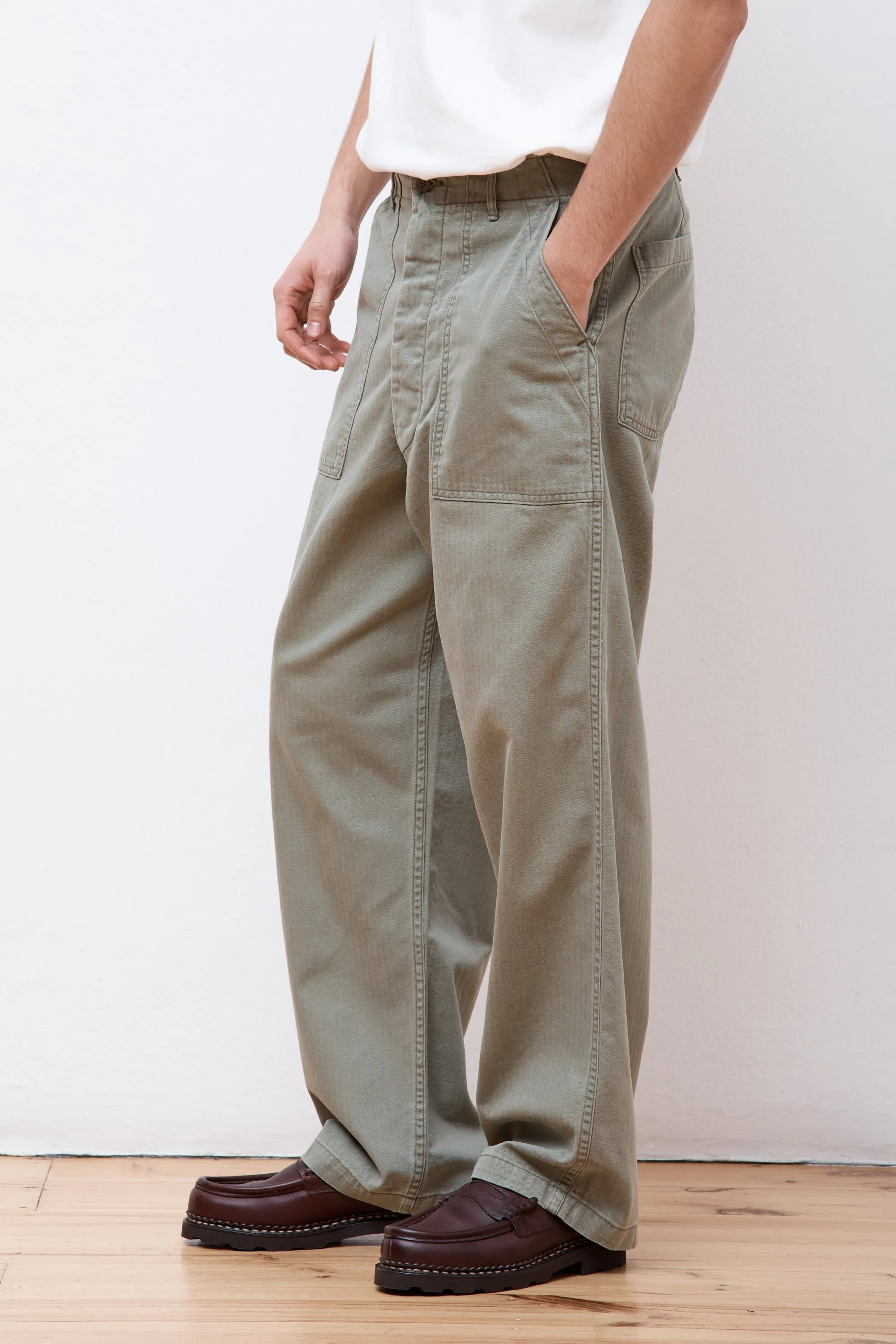 Herringbone Summer Fatigue Pants Green