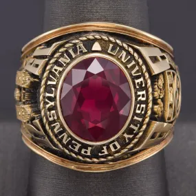 Jostens Vintage 10K Gold Lab Ruby University of Pennsylvania 1971 Class Ring