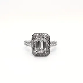 LADIZ 3 Carat Emerald Cut Lab Grown Diamond Engagement Vintage Halo Ring IGI Certified