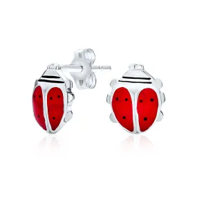 Ladybug, Pink LOVE Heart, Purple Butterfly Small Enamel Stud Earrings