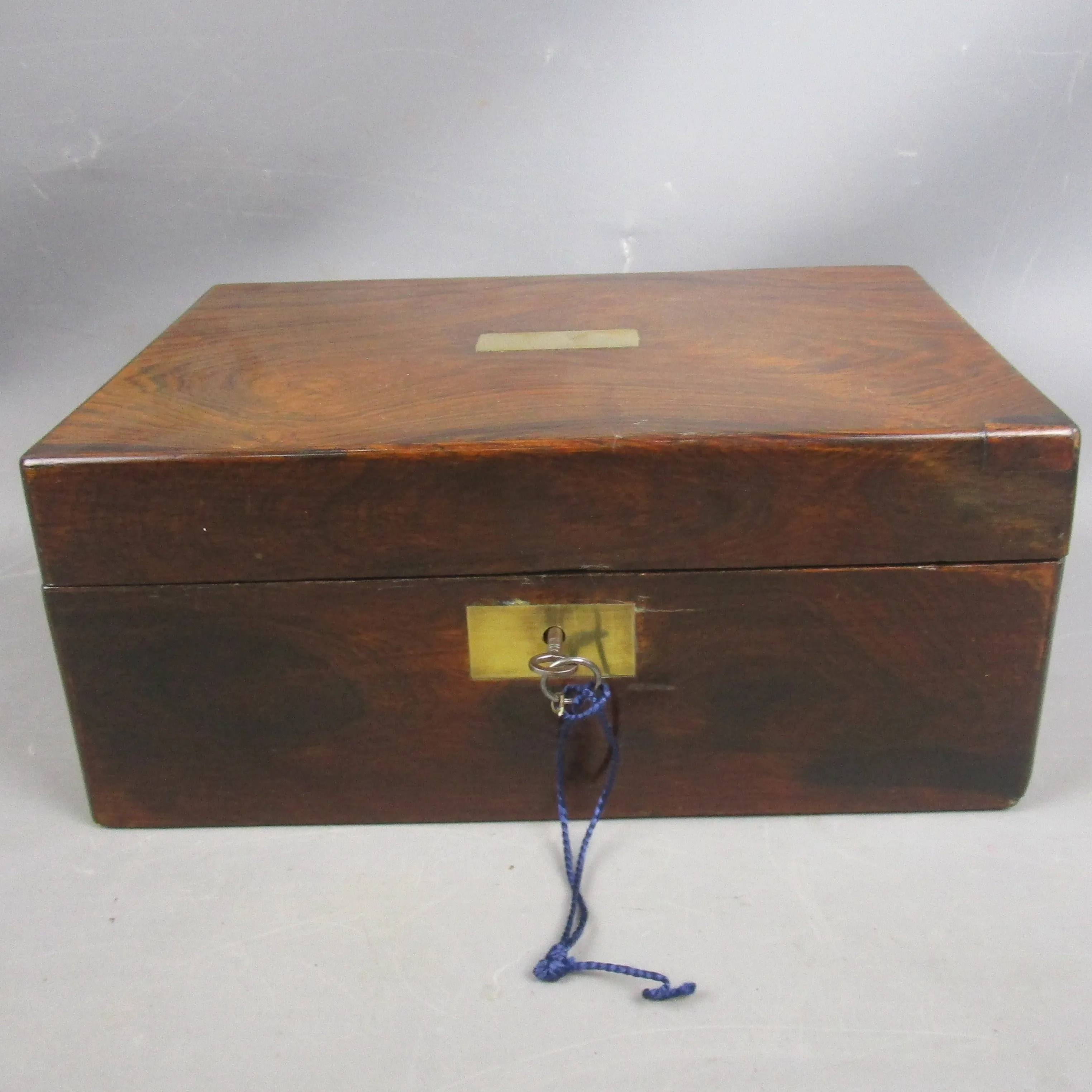 Mahogany Wood Three Layered Jewellery Box With Key Antique Victorian c1870