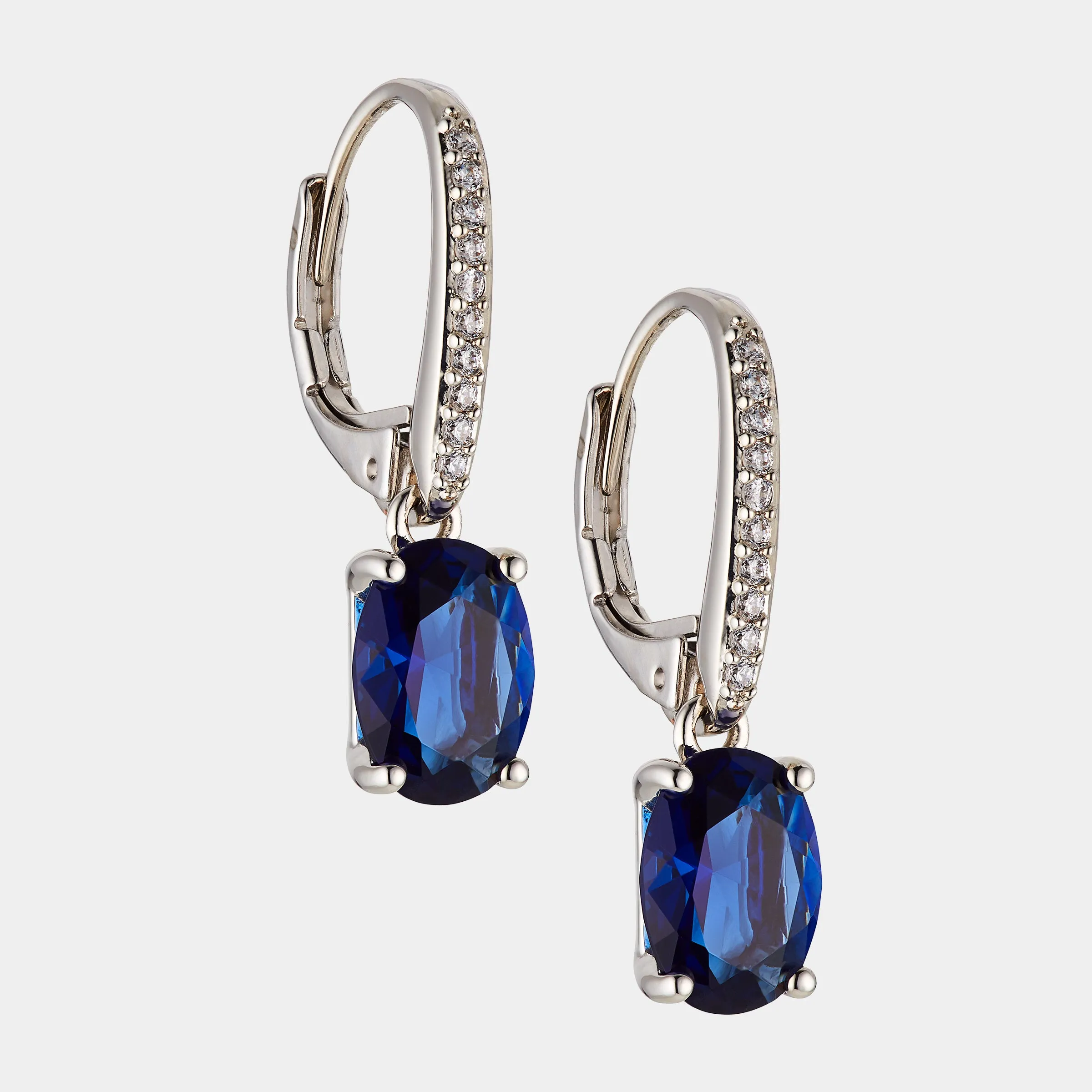 MODERN LOVE OVAL FAUX SAPPHIRE DROP EARRINGS