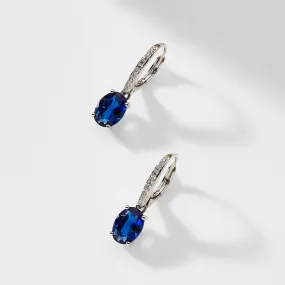 MODERN LOVE OVAL FAUX SAPPHIRE DROP EARRINGS