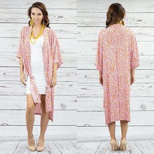 Pink & orange leopard kimono duster