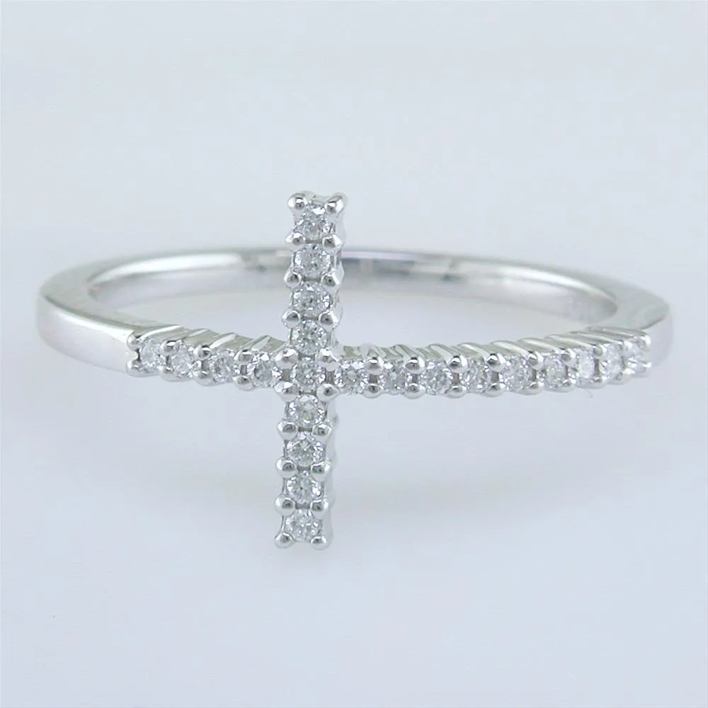 Roberto Coin Slim Diamond Cross Ring in White Gold